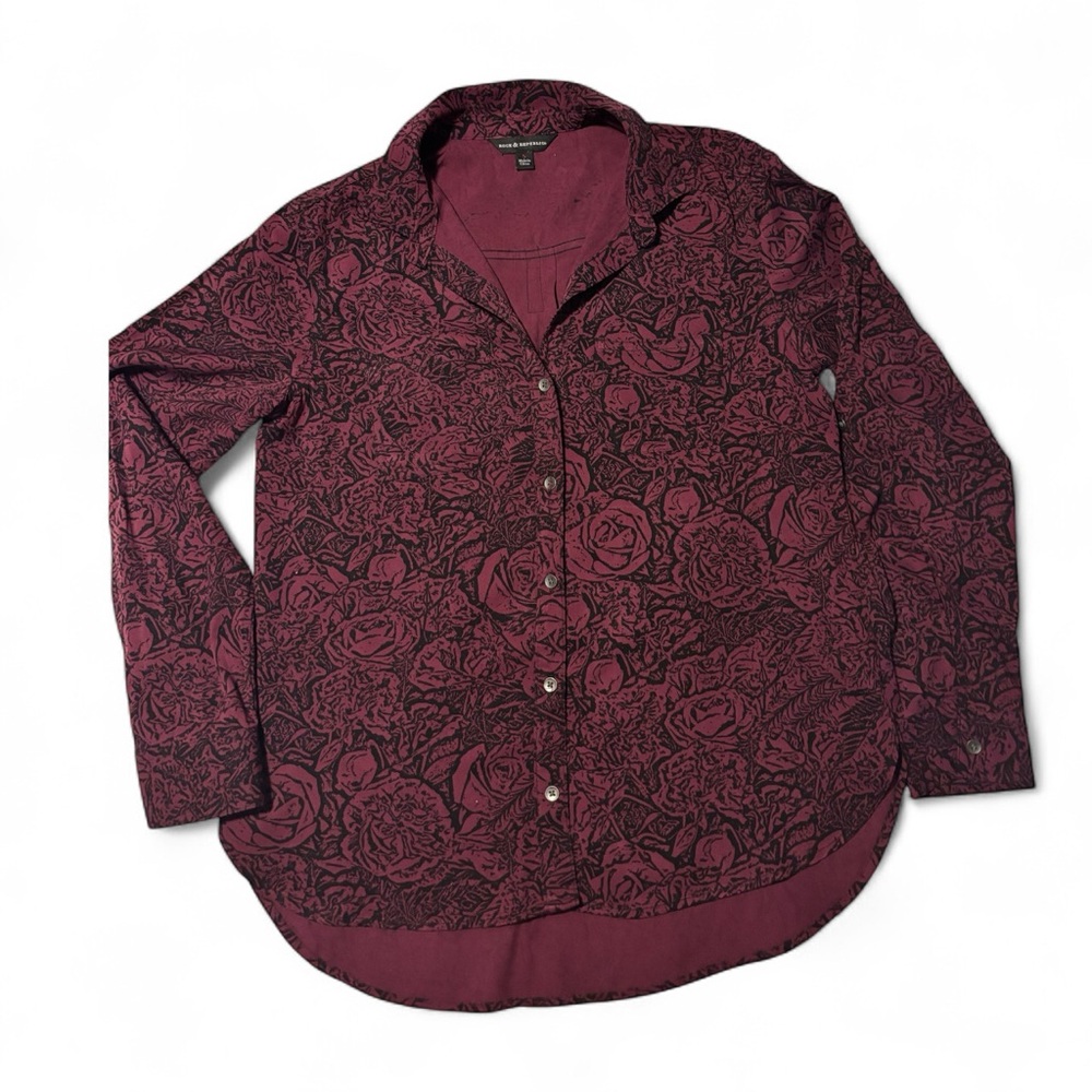 Rock & Republic Maroon Rose Patterned Top